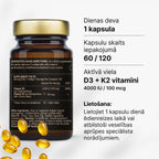 D3 vitamīns 4000 IU + K2 MK-7 imunitātei, kauliem un muskuļiem no Fuel Up