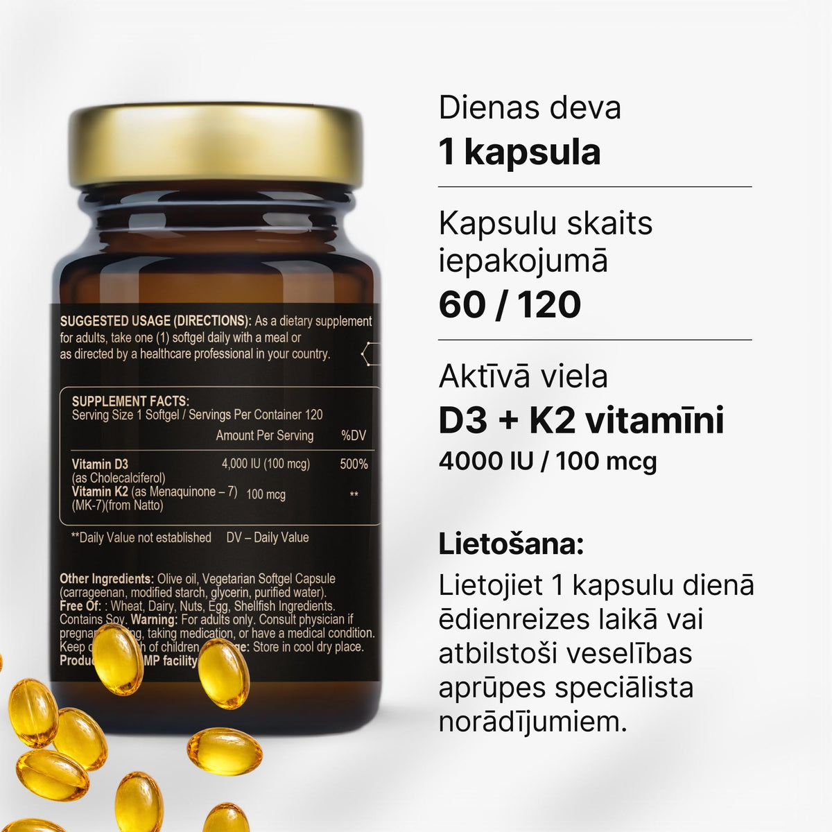 D3 vitamīns 4000 IU + K2 MK-7 imunitātei, kauliem un muskuļiem no Fuel Up