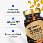 D3 vitamīns 4000 IU + K2 MK-7 imunitātei, kauliem un muskuļiem no Fuel Up
